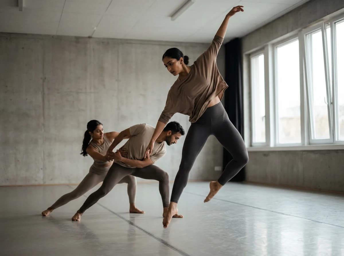 Illustrative adult dance choreography in a studio room
