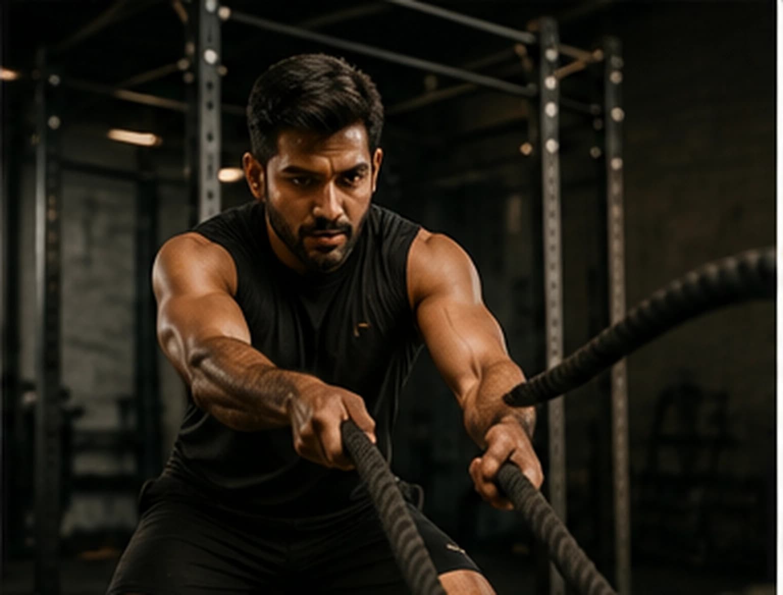 Illustrative functional training movement with battle ropes