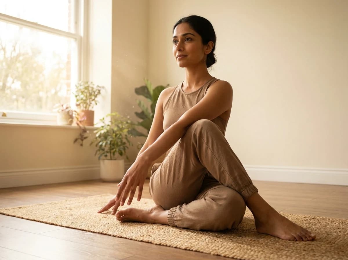 Illustrative yoga practice in a calm studio setting