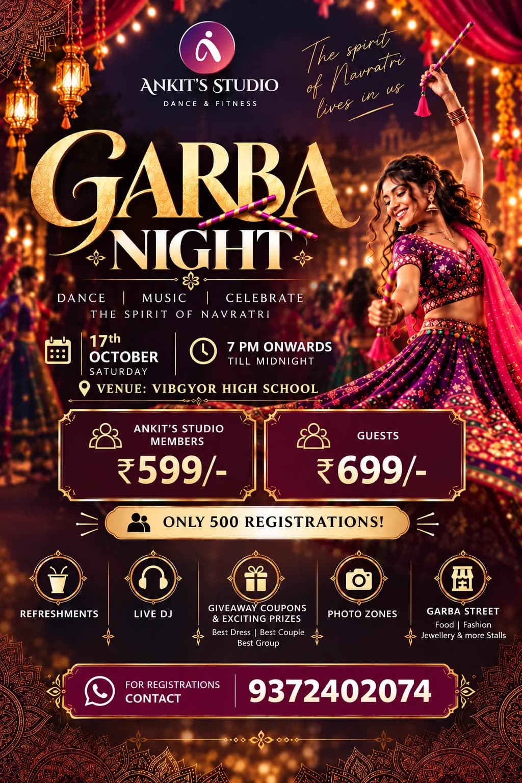 Ankit's Studio Garba Night 5th Edition poster — 17 October 2026 at VIBGYOR High School, Airoli